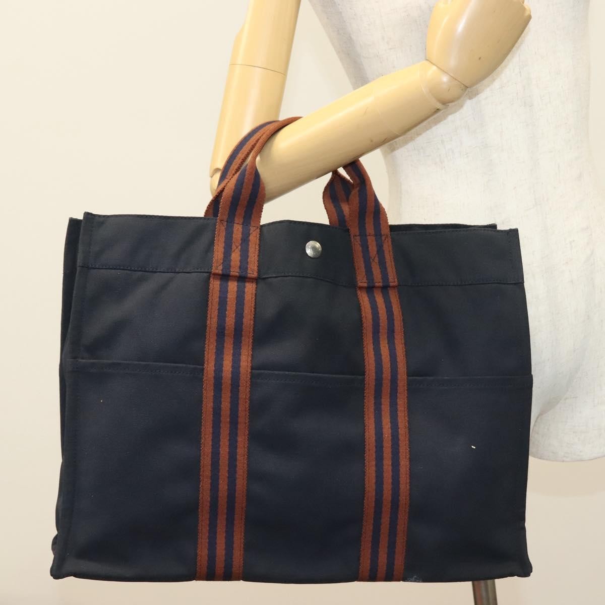Hermes Fourre Tout Tote Canvas, NAVY, CANVAS, Tote bag
