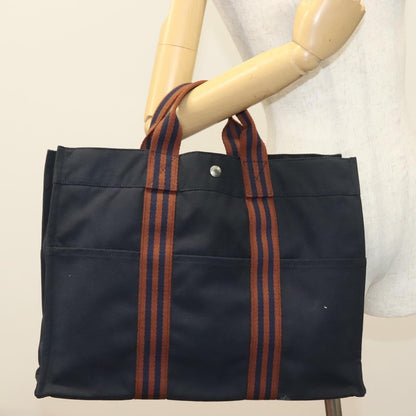 Hermes Fourre Tout Tote Canvas, NAVY, CANVAS, Tote bag