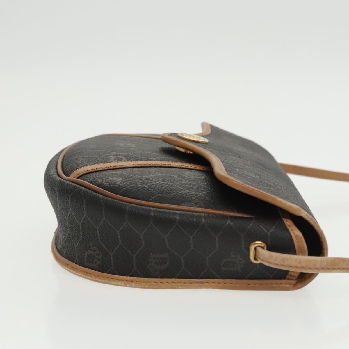 Christian Dior Vintage Honeycomb Flap Crossbody Bag Coated Canvas, BLACK, CANVAS, Crossbody bag