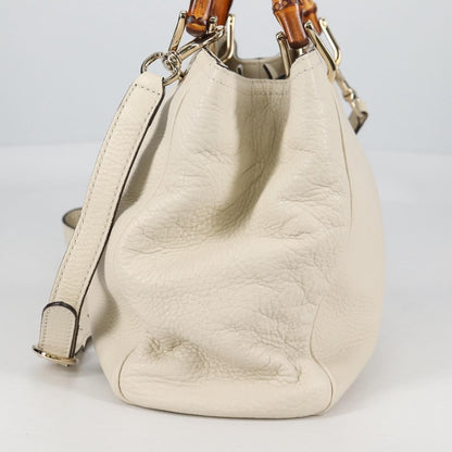 Gucci Bamboo shopper bag Leather, WHITE, LEATHER, Handbag