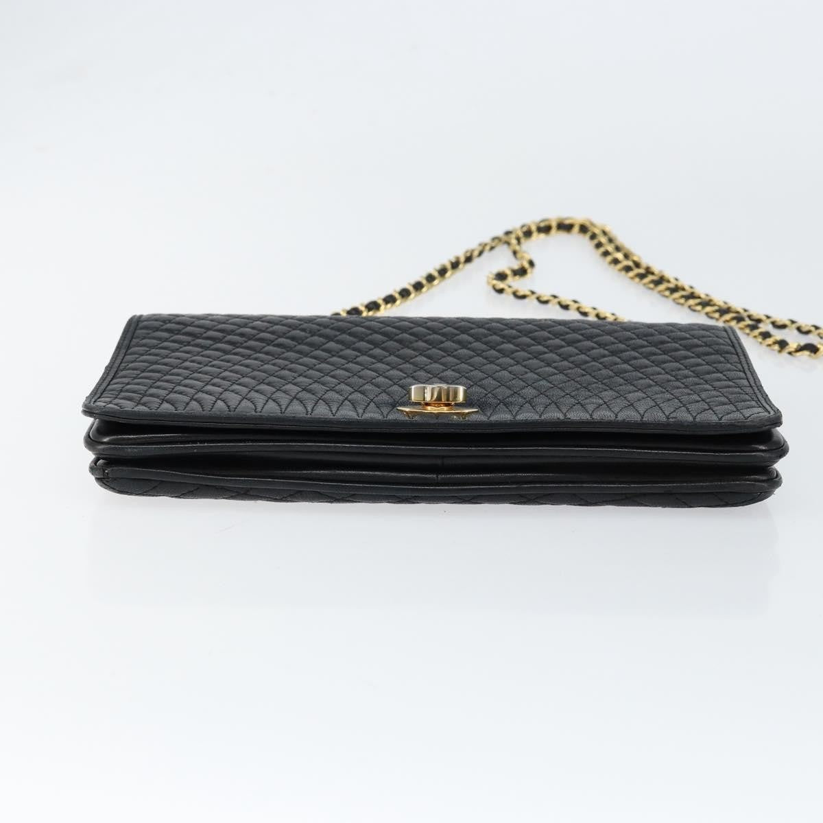 Bally Vintage Chain Shoulder Bag Quilted Leather, BLACK, LEATHER, Shoulder bag