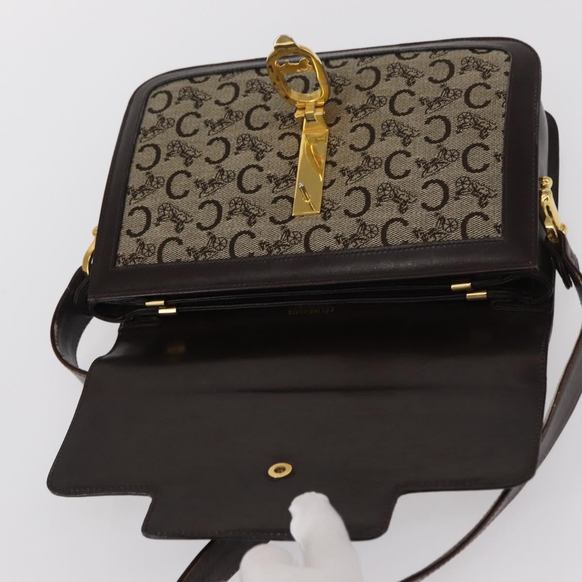 Celine Vintage C Sulky Horsebit Shoulder bag Canvas and Leather, BROWN, CANVAS, Shoulder bag