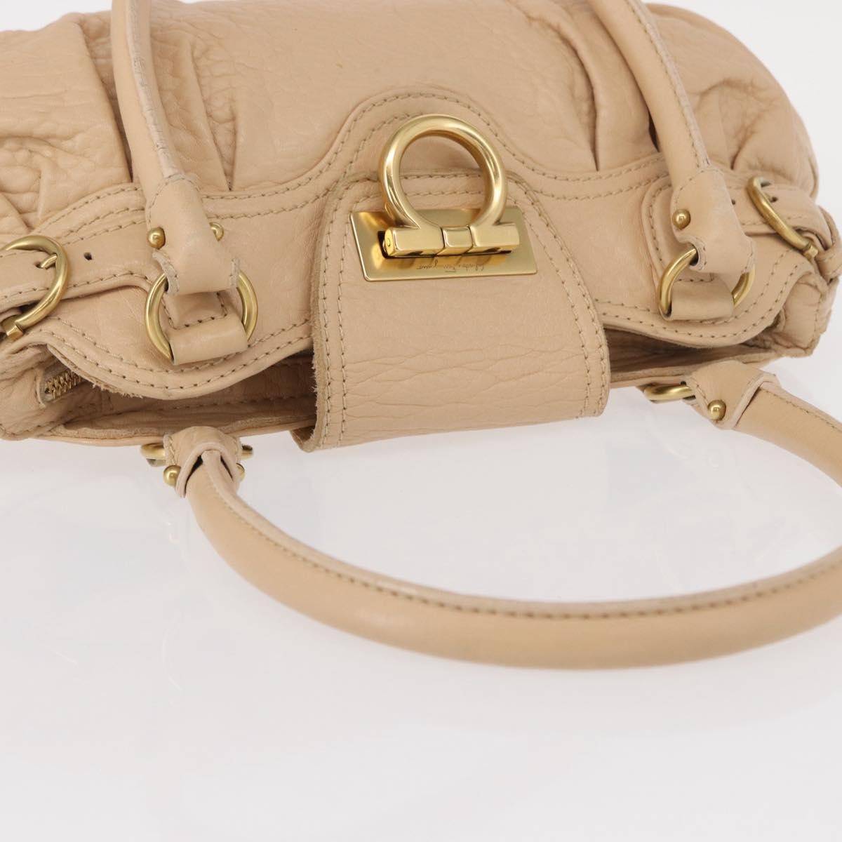 Salvatore Ferragamo Gancini handbag Leather, BEIGE, LEATHER, Handbag