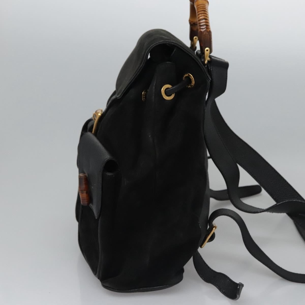 Gucci Vintage Bamboo Backpack Suede and Leather, Black, Suede, Backpack