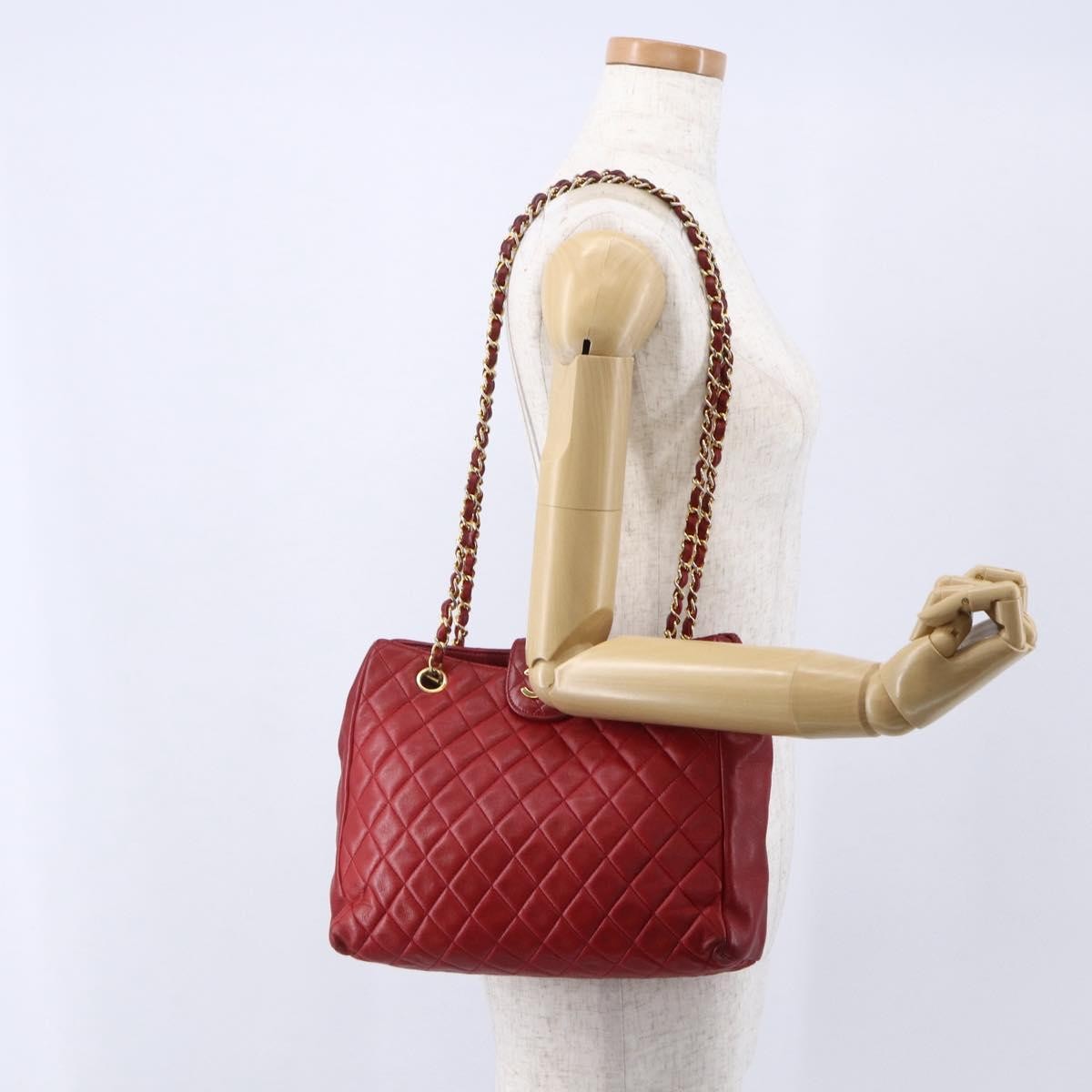 Chanel Vintage Shopping Tote Quilted Lambskin, RED, LEATHER, Tote bag