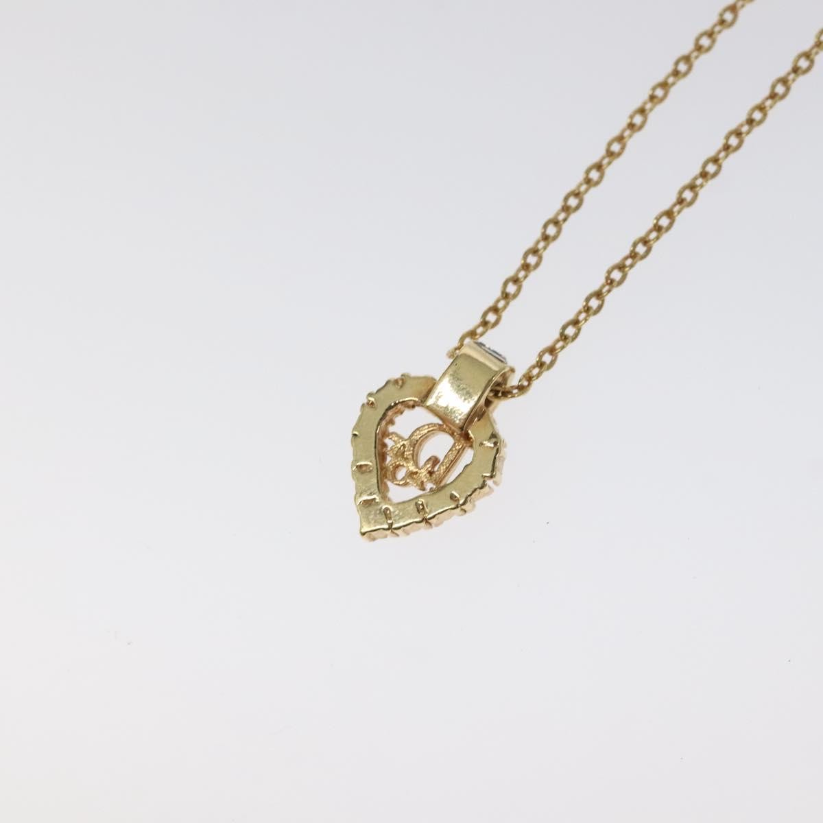 Christian Dior Vintage CD Heart Pendant Necklace Metal with Crystals, GOLD, METAL, Necklace