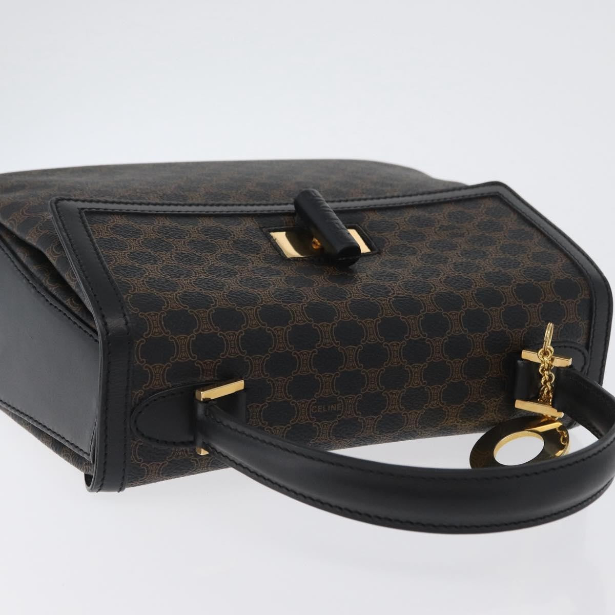 Celine Vintage Convertible Top Handle Bag Macadam Coated Canvas, Black, Canvas, Handbag