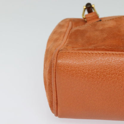 Gucci Vintage Bamboo Front Pocket Tote Suede, ORANGE, SUEDE, Tote bag
