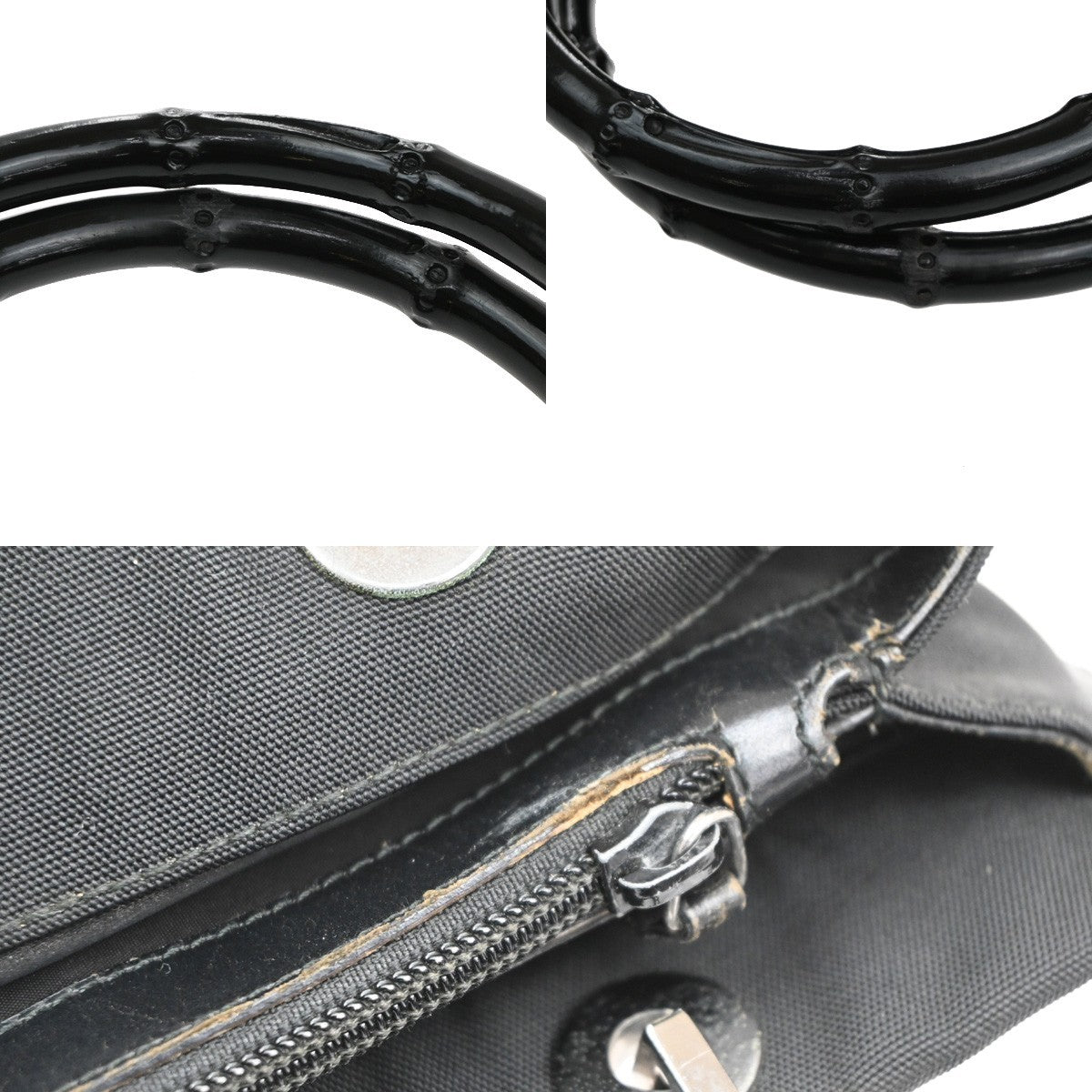 Gucci Vintage Bamboo Handle Tote Nylon, BLACK, NYLON, Tote bag