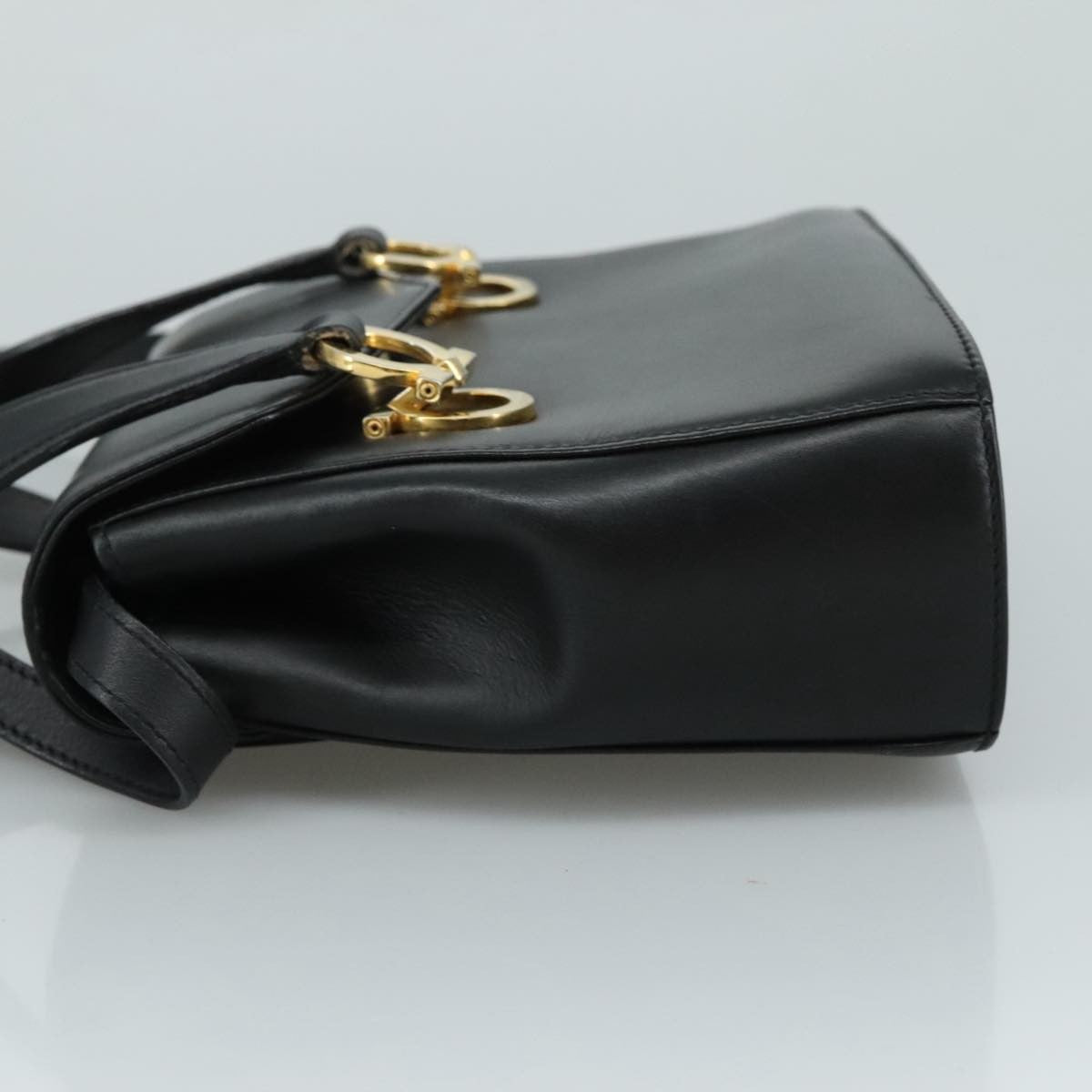 Salvatore Ferragamo Gancini handbag Leather, BLACK, LEATHER, Handbag