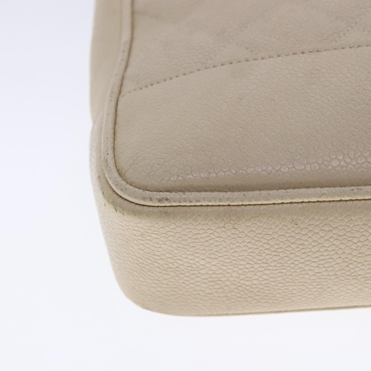 Chanel Vintage Slit Pocket Shoulder Bag Quilted Caviar, BEIGE, LEATHER, Shoulder bag