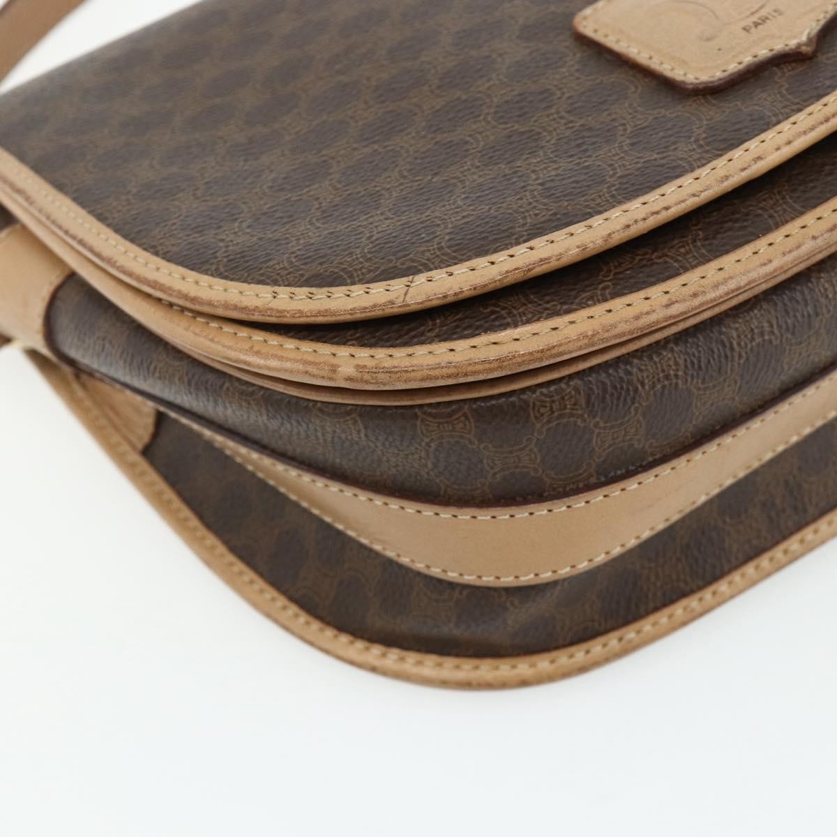Celine Vintage Macadam Shoulder Bag Canvas and Leather, Brown, Canvas, Shoulder Bag