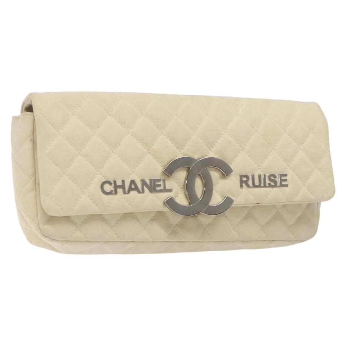 Chanel Cruise Flap Bag Quilted Canvas, ECRU, CANVAS, Clutche & pouche