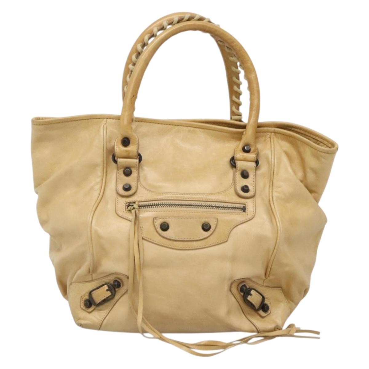 Balenciaga Classic Studs Sunday Tote Leather, BEIGE, LEATHER, Tote bag