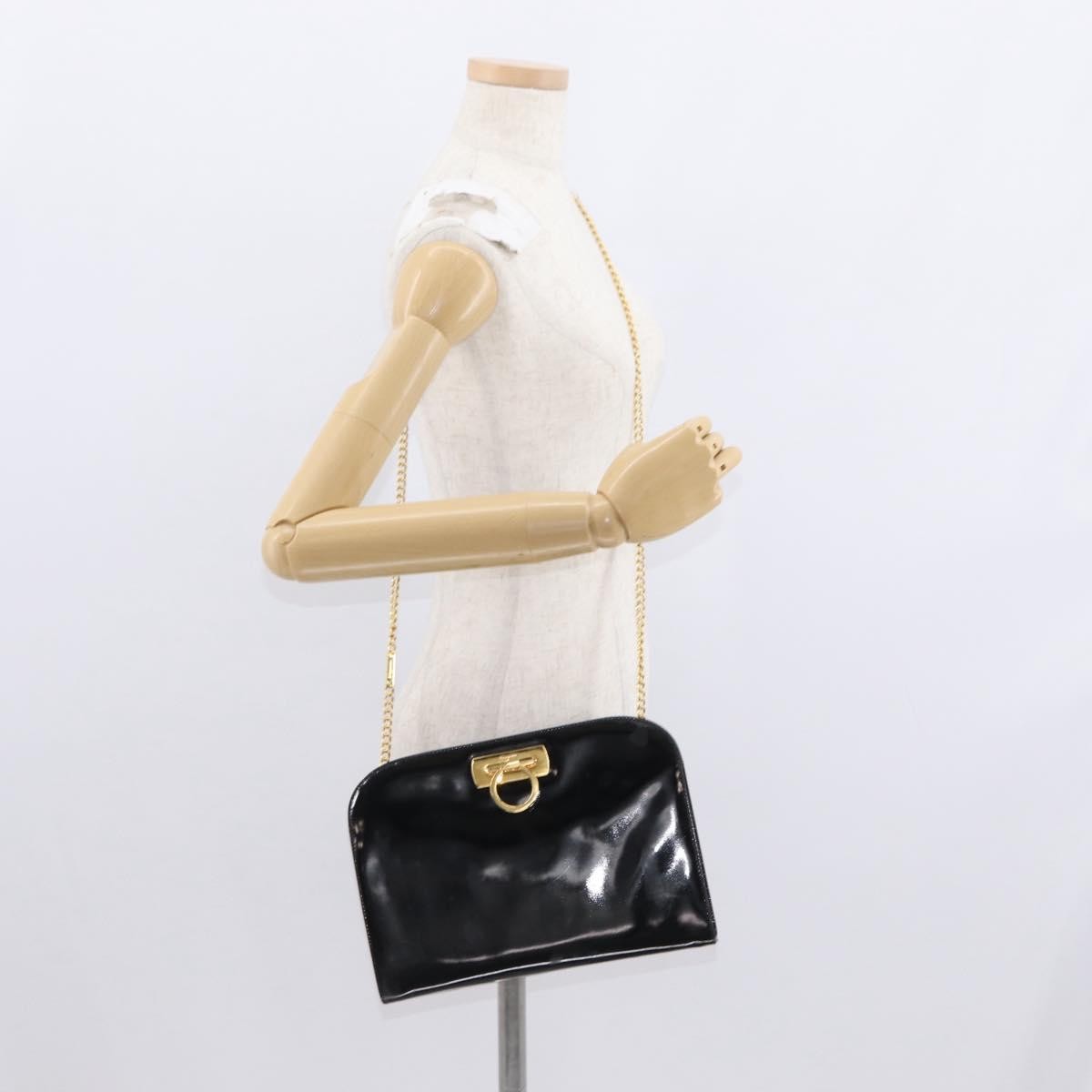 Salvatore Ferragamo Vintage Gancini Chain Shoulder Bag Patent Leather, BLACK, PATENT_LEATHER, Shoulder bag