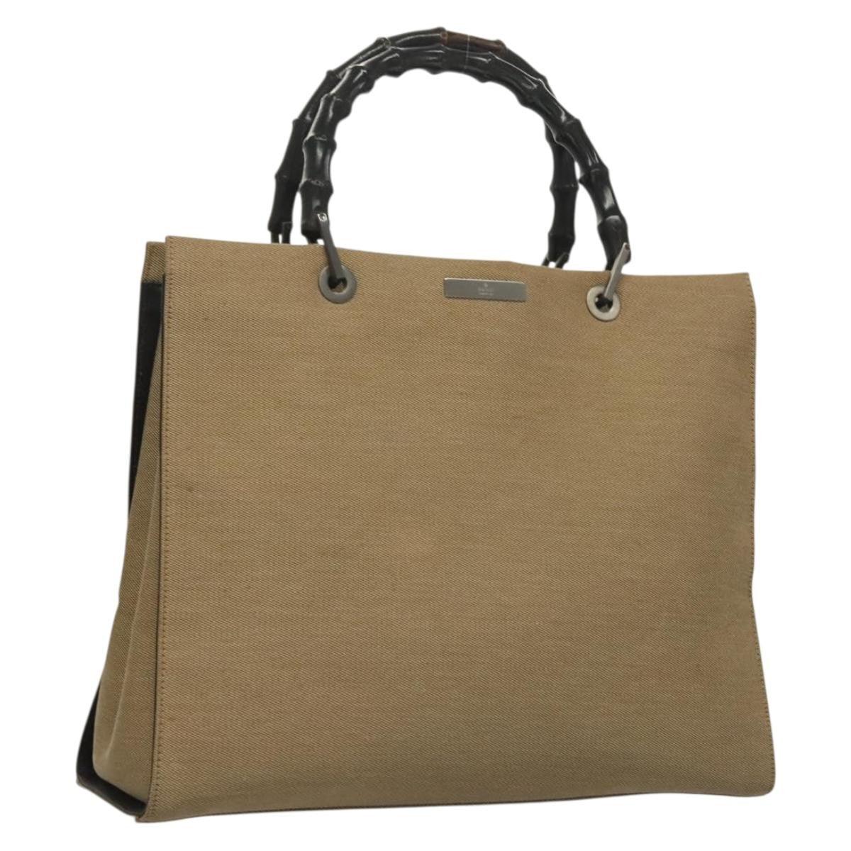 Gucci Vintage Bamboo Handle Tote Canvas, BEIGE, CANVAS, Tote bag