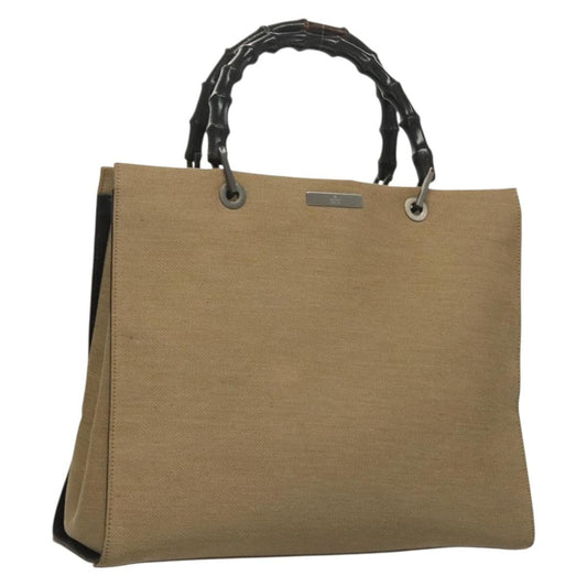 Gucci Vintage Bamboo Handle Tote Canvas, BEIGE, CANVAS, Tote bag