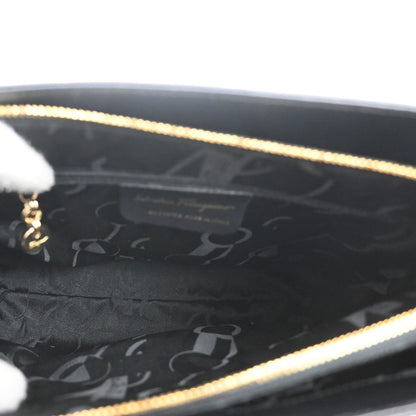 Salvatore Ferragamo Gancini Shoulder Bag Leather, BLACK, LEATHER, Shoulder bag
