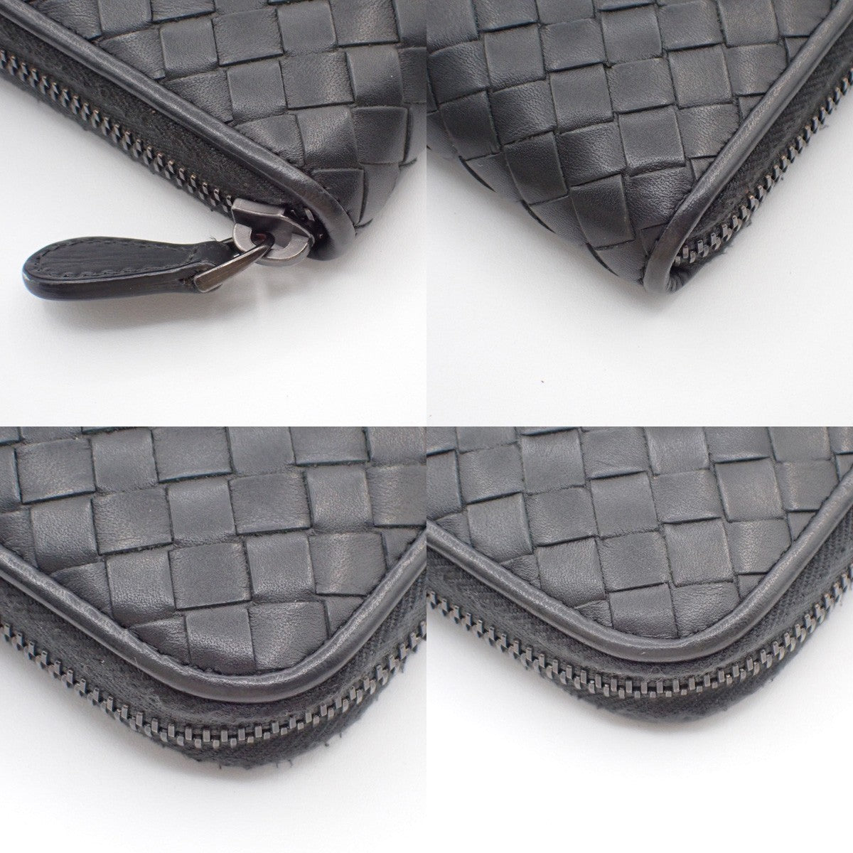 Bottega Veneta Intrecciato Long Zip  Wallet Leather, Black, Leather, Wallet