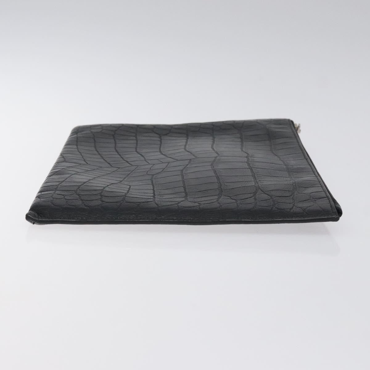 Saint Laurent Zip Pouch Crocodile Embossed Leather, BLACK, LEATHER, Clutche & pouche