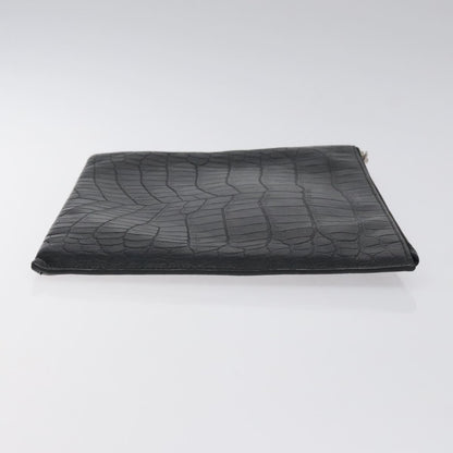 Saint Laurent Zip Pouch Crocodile Embossed Leather, BLACK, LEATHER, Clutche & pouche