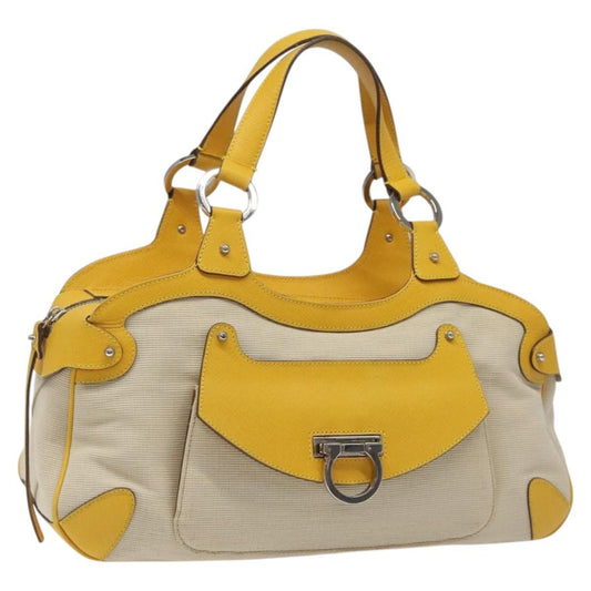 Salvatore Ferragamo Gancini handbag Canvas and Leather, YELLOW, CANVAS, Handbag