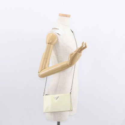 Prada Chain Crossbody Bag Vernice Saffiano Leather, WHITE, LEATHER, Shoulder bag