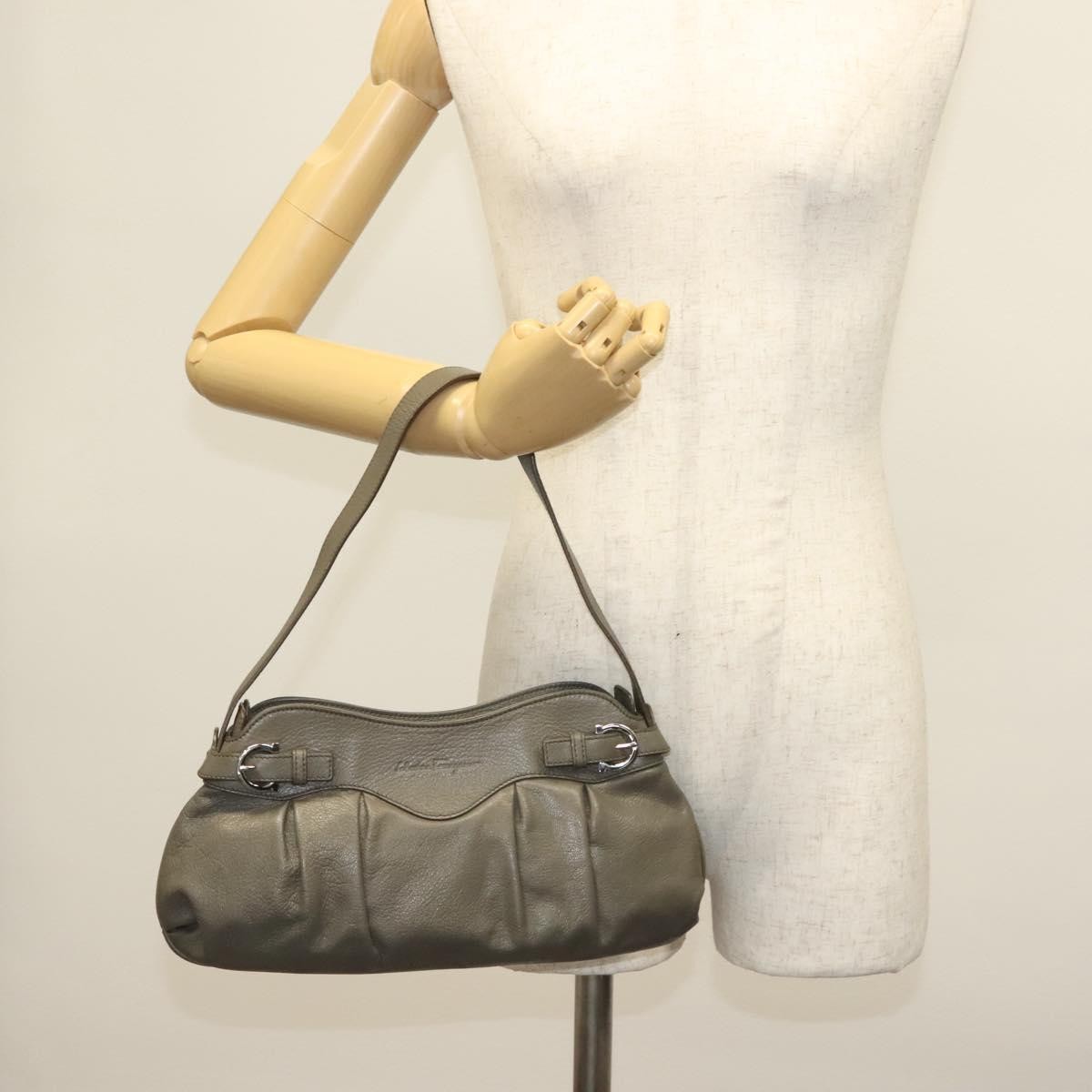 Salvatore Ferragamo Gancini Shoulder Bag Leather, GRAY, LEATHER, Shoulder bag