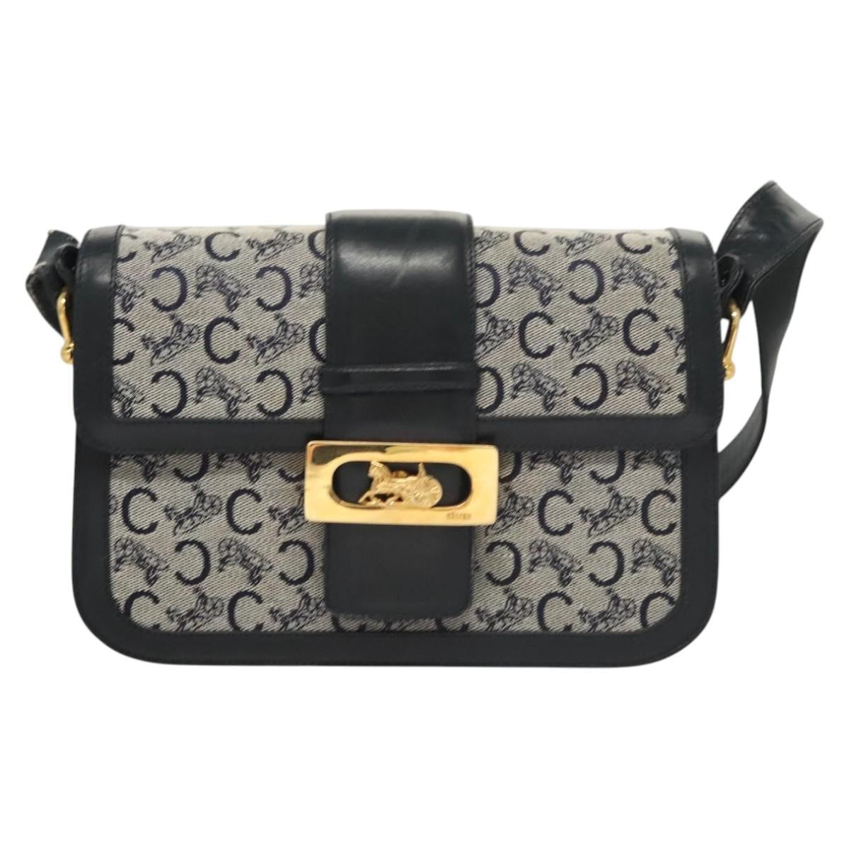 Celine C Sulky Shoulder bag Canvas and Leather, NAVY, CANVAS, Shoulder bag