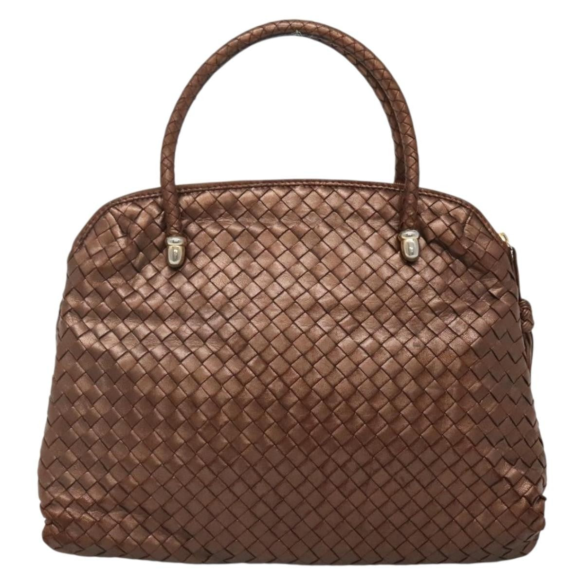 Bottega Veneta Intrecciato Leather, BROWN, LEATHER, Handbag