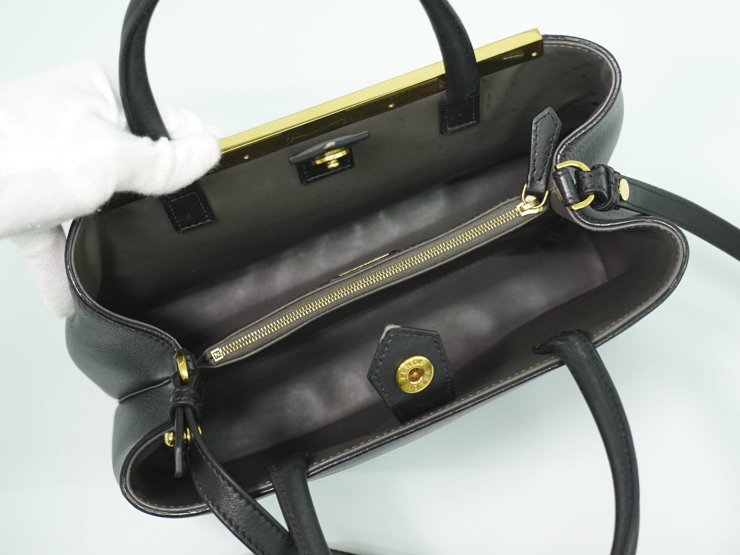 Fendi 2Jours Bag Leather, BLACK, LEATHER, Handbag