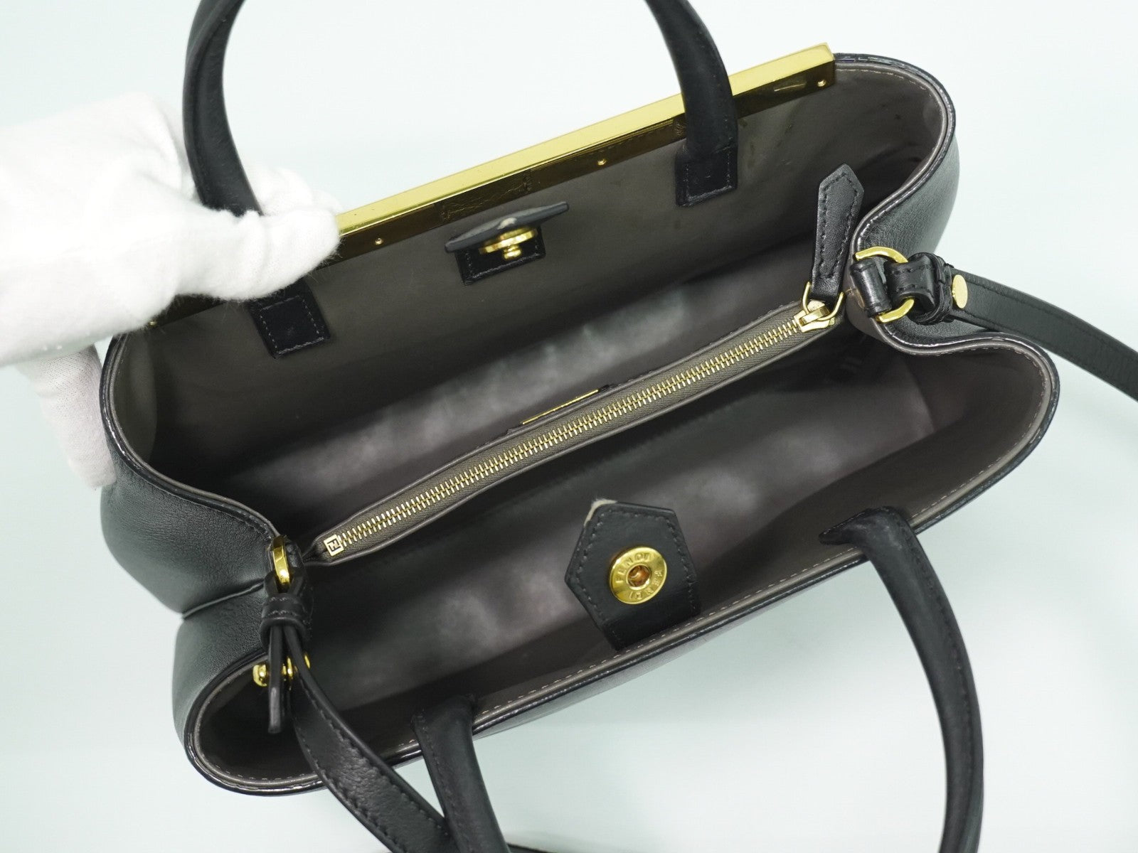 Fendi 2Jours Bag Leather, BLACK, LEATHER, Handbag