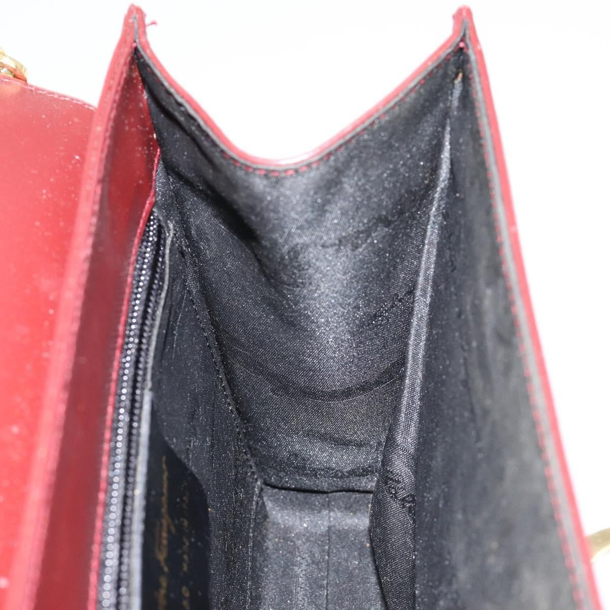 Salvatore Ferragamo Vintage Gancini Chain Shoulder Bag Leather, BURGUNDY, LEATHER, Shoulder bag