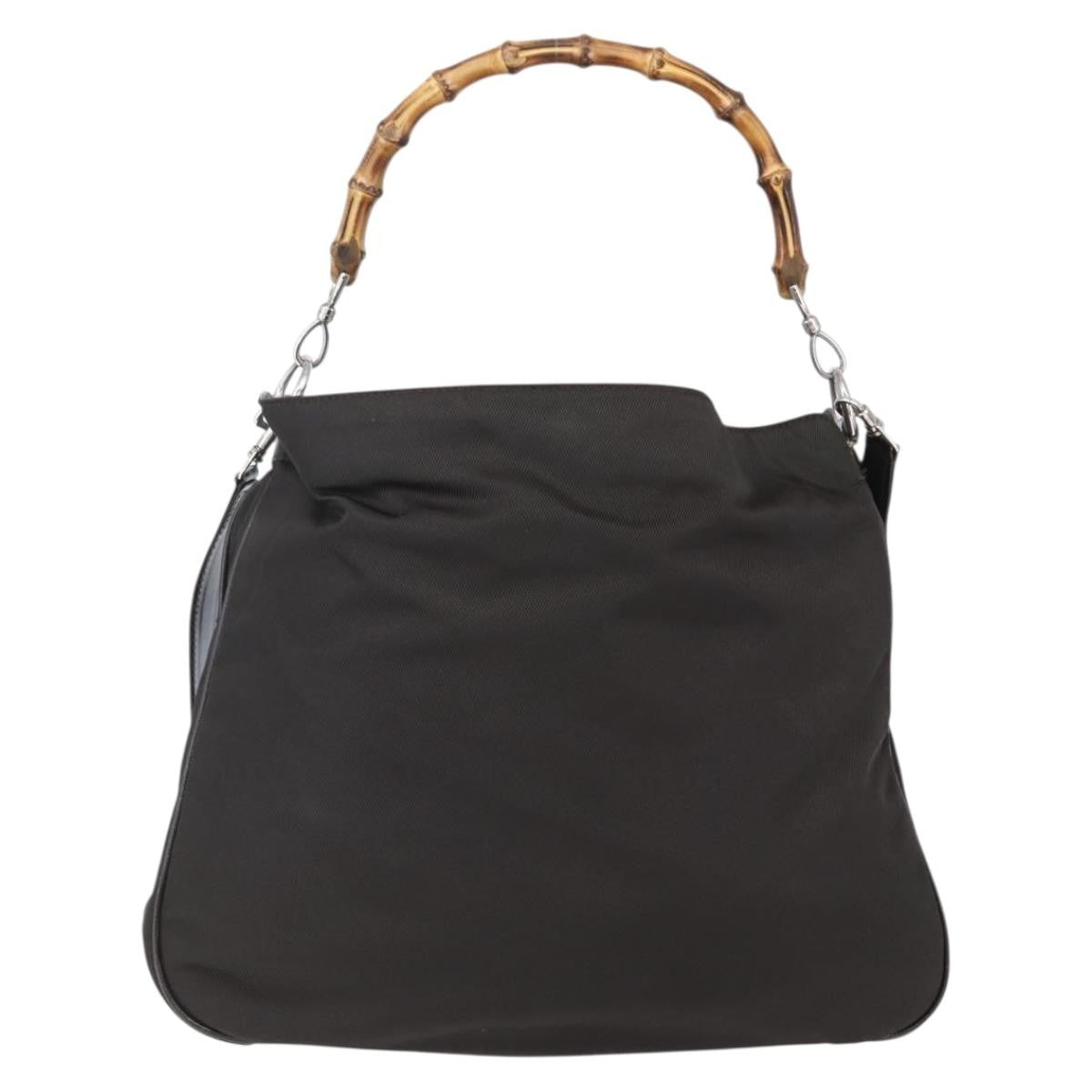 Gucci Vintage Bamboo Handle Bag Nylon, BROWN, NYLON, Handbag