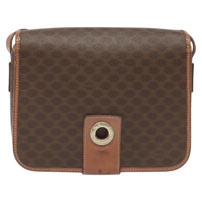 Celine Vintage Macadam Circle Logo Shoulder Bag Canvas and Leather, Brown, Canvas, Shoulder Bag