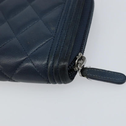 Chanel Boy Yen Wallet Quilted Lambskin, NAVY, LEATHER, Wallets