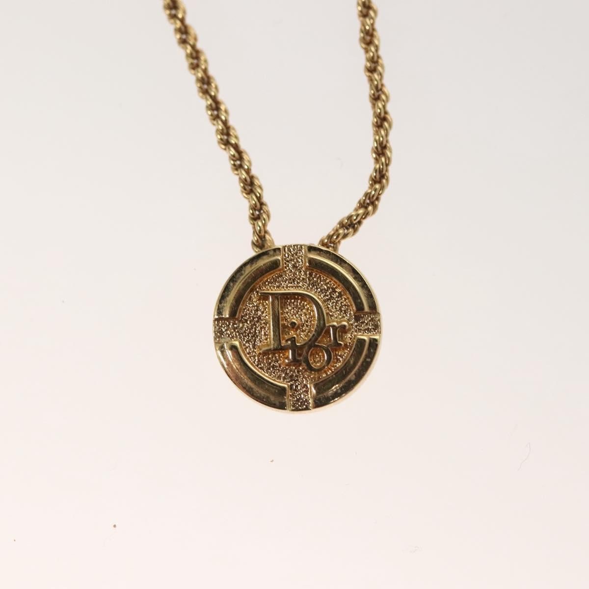Christian Dior Vintage Logo Round Pendant Necklace Metal, GOLD, METAL, Necklace
