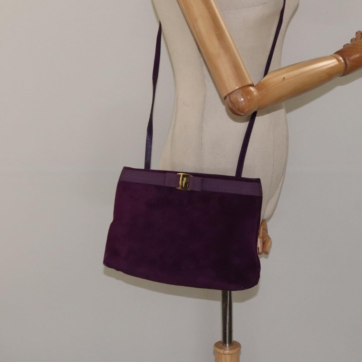 Salvatore Ferragamo Vala Shoulder Bag Suede, PURPLE, SUEDE, Shoulder bag