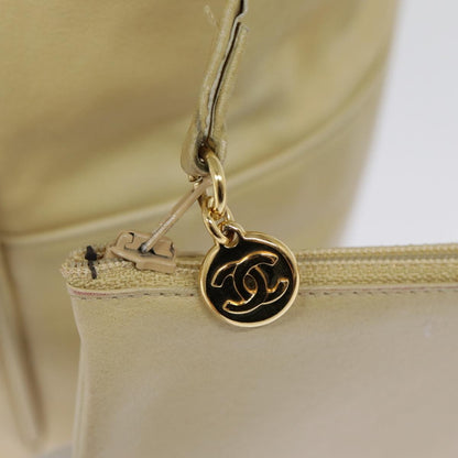 Chanel Vintage CC Drawstring Bucket Bag Lambskin, BEIGE, LEATHER, Shoulder bag