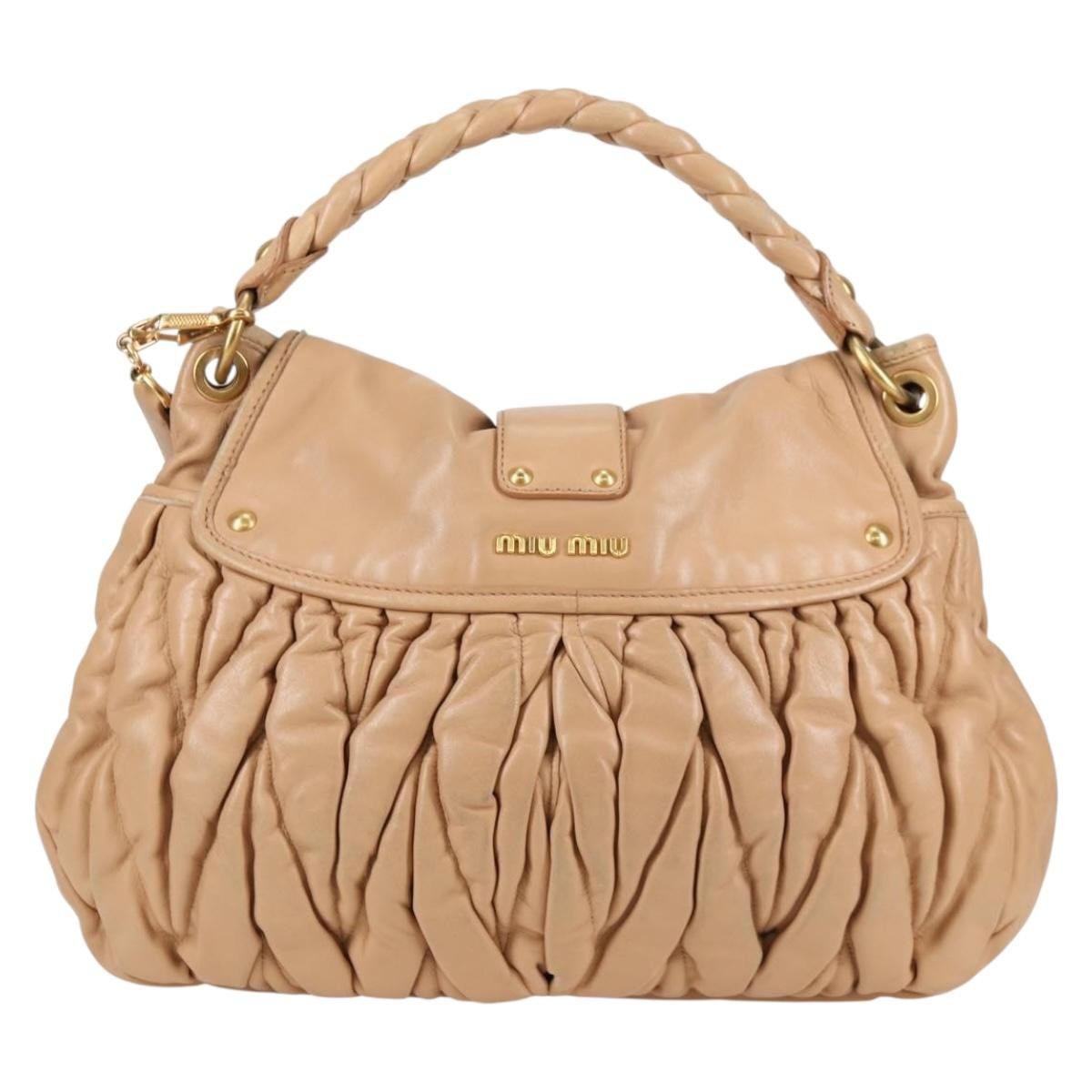 Miu Miu Coffer Convertible Hobo Matelasse Leather, BEIGE, LEATHER, Handbag