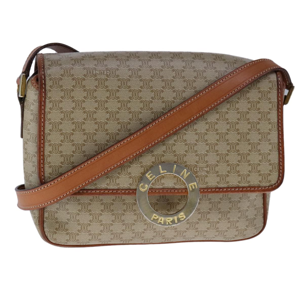 Celine Vintage Macadam Shoulder Bag Canvas, BEIGE, CANVAS, Shoulder bag