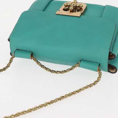 Chloe Elsie Chain Shoulder Bag Leather, TURQUOISE, LEATHER, Shoulder bag