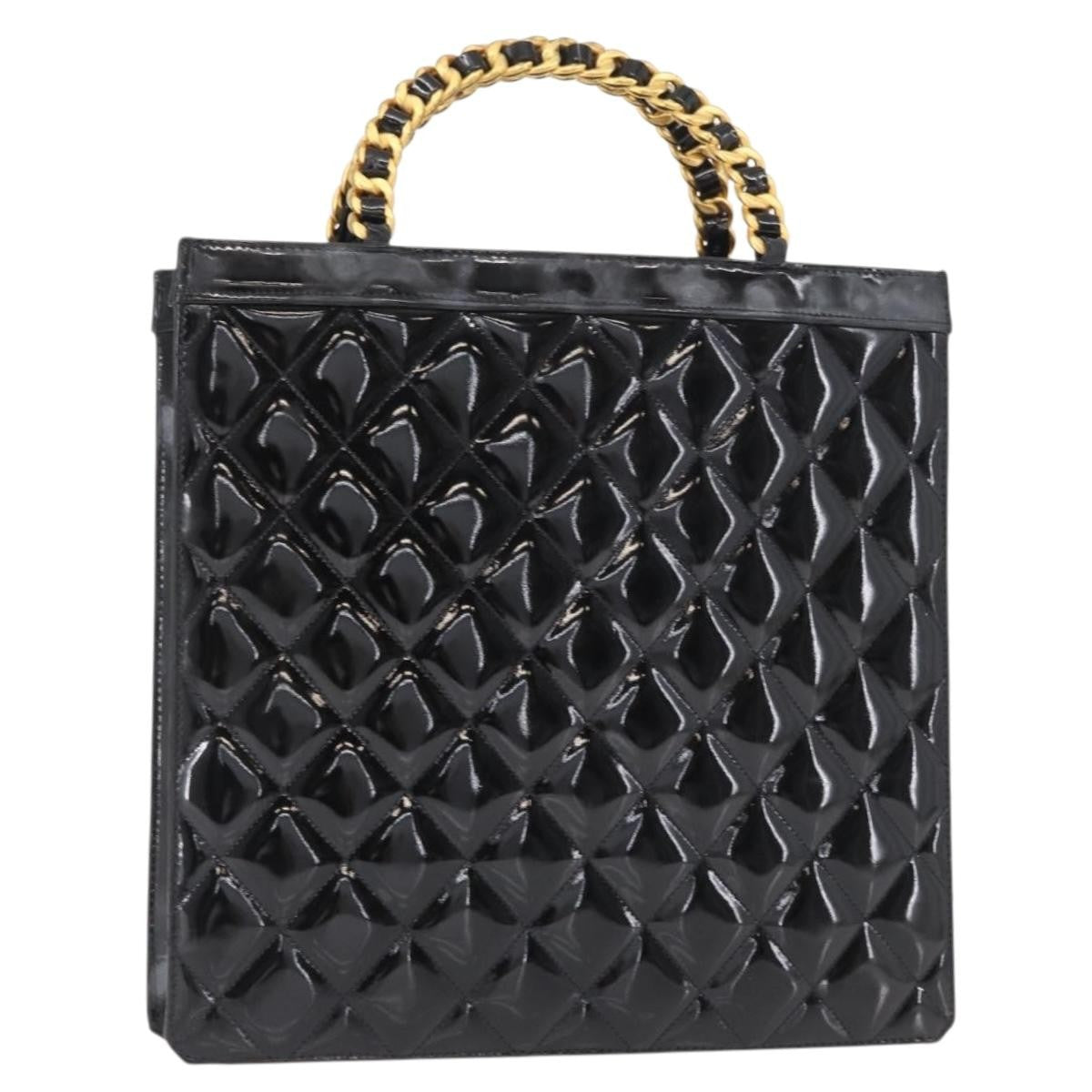 Chanel Chocolate bar tote Leather, BLACK, PATENT_LEATHER, Handbag