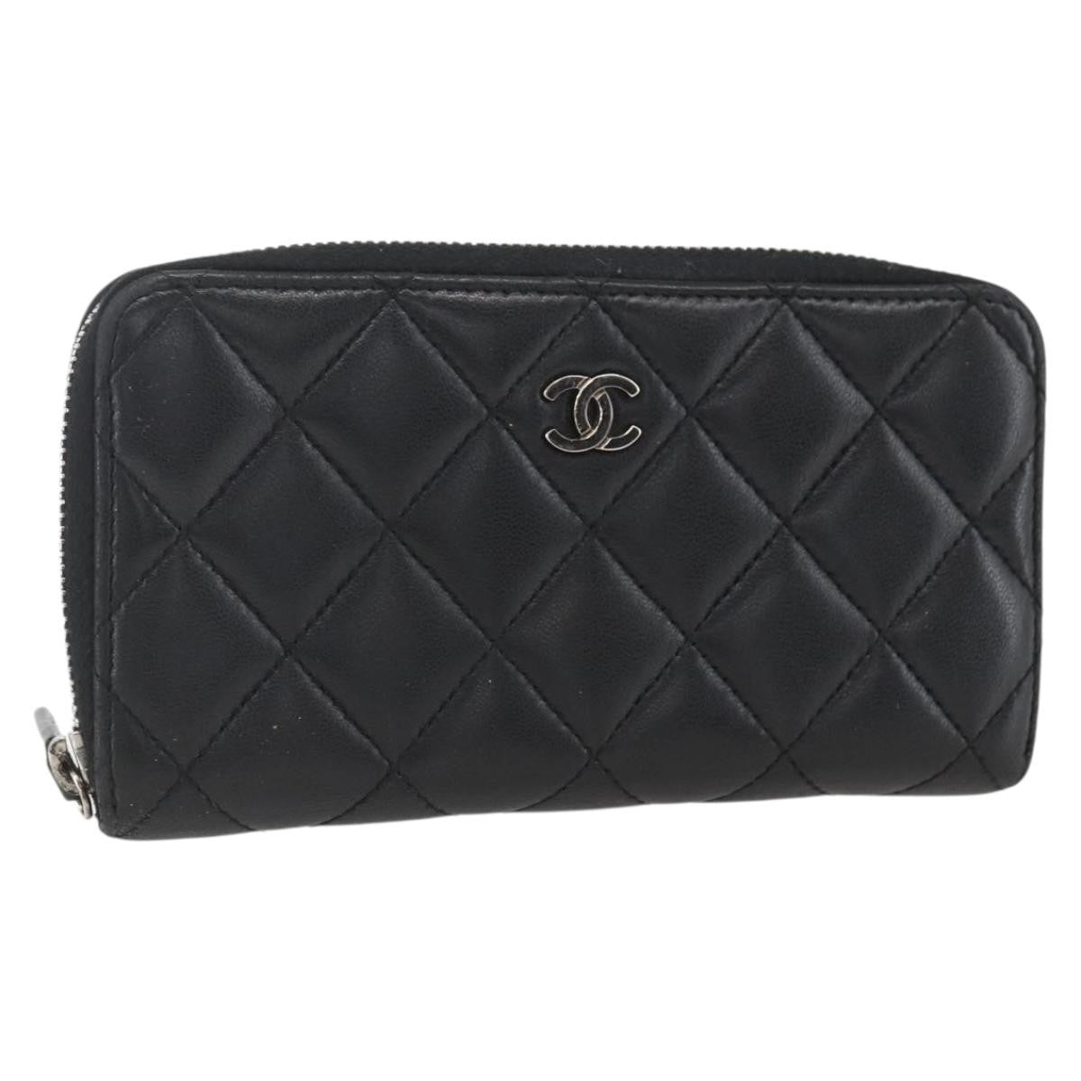 Chanel Zip Around Organizer Wallet Quilted Lambskin, BLACK, LEATHER, Wallets