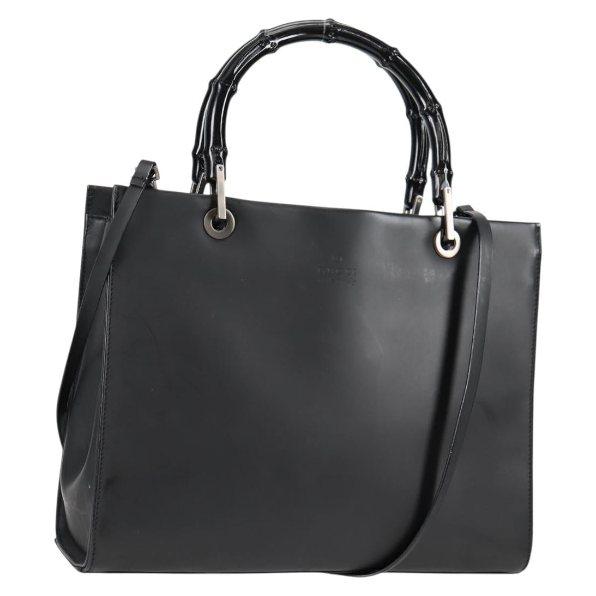 Gucci Bamboo Top Handle Convertible Tote Leather, BLACK, LEATHER, Tote bag
