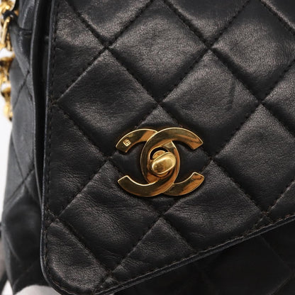 Chanel CC Chain & Tassel Front Pocket Camera Bag Quilted Lambskin, BLACK, LEATHER, Shoulder bag