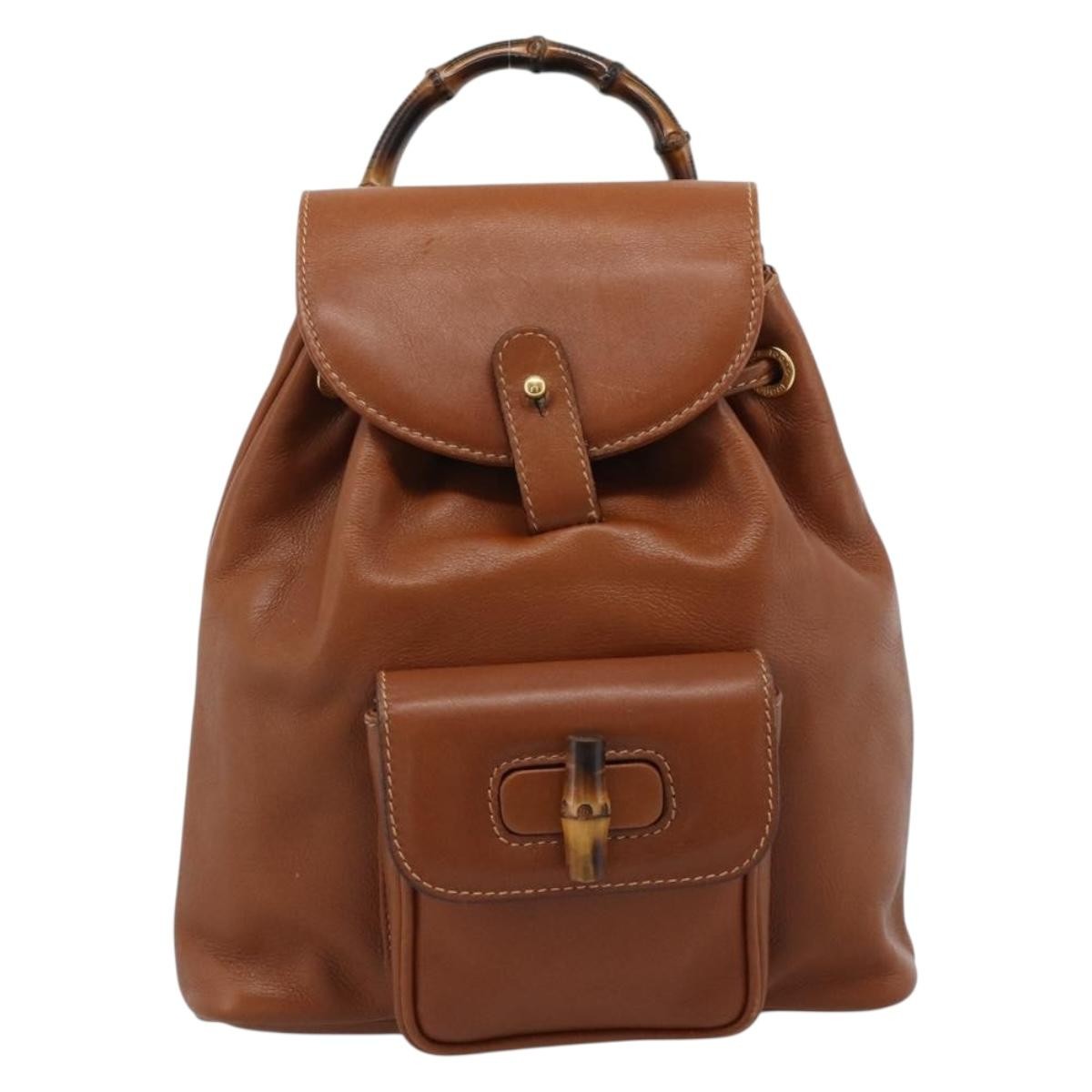 Gucci Vintage Bamboo Backpack Leather, Brown, Leather, Backpack