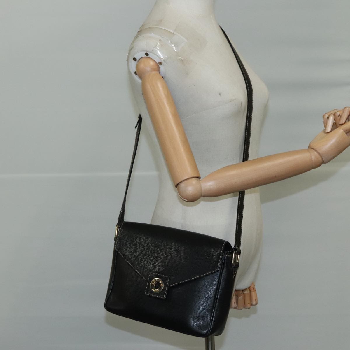 Celine Circle logo Leather, BLACK, LEATHER, Shoulder bag