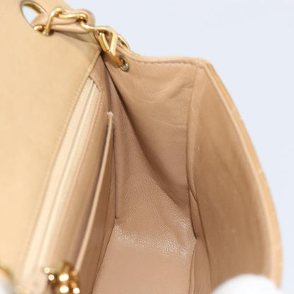 Chanel Vintage Square Classic Single Flap Bag Quilted Lambskin, BEIGE, LEATHER, Shoulder bag