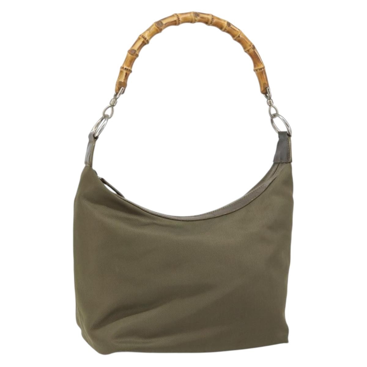 Gucci Vintage Bamboo Shoulder Bag Nylon, KHAKI, NYLON, Shoulder bag